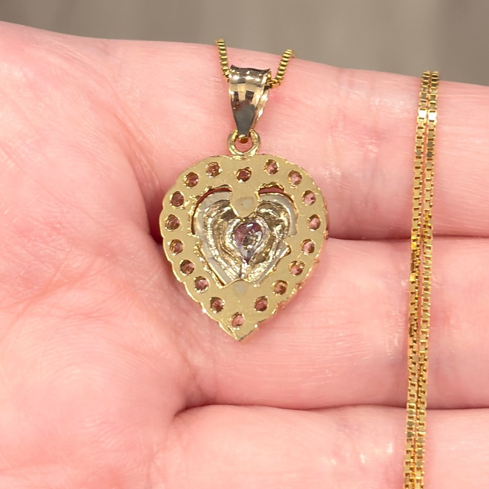 Elegant Gold and Silver Heart Pendant Necklace - Picture 13 of 15